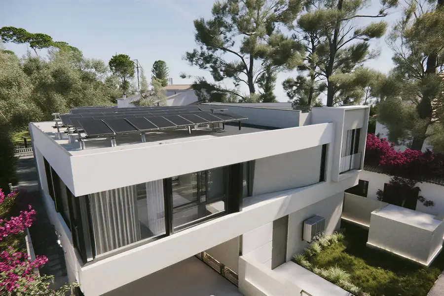 Sistema fotovoltaico em moradia moderna em Oeiras